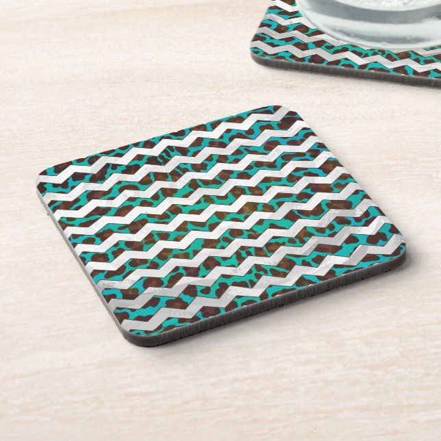 Dessous-de-verre Chevron Leopard Impression Brown et Turquoise (Côté gauche)