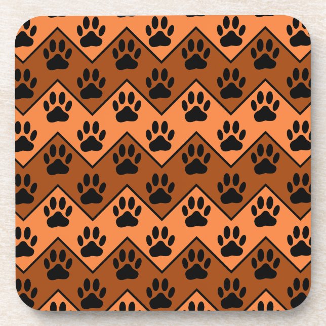 Dessous-de-verre Chevron Orange Brown Avec Motif Paw Chien (Devant)