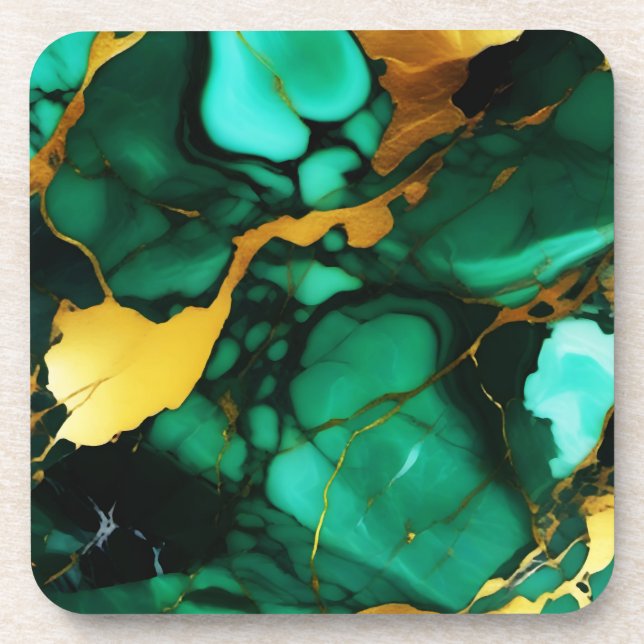 Dessous-de-verre Chic Elegant vert foncé jaune Faux Marble (Devant)