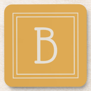 Dessous-de-verre Chic Monogramme jaune or et blanc cassé initial