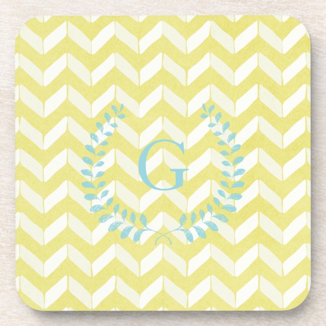Dessous-de-verre Chic Pastel Yellow Teal Chevron Custom (Devant)