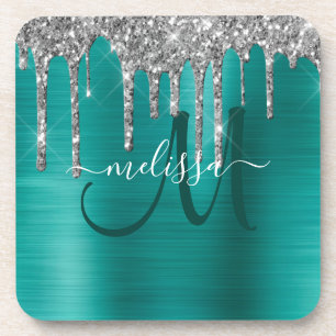 Dessous-de-verre Chic Turquoise brossé Parties scintillant d'argent