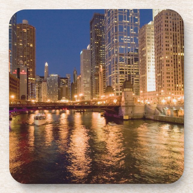 Dessous-de-verre Chicago, Illinois, Skyline et rivière Chicago à 2 (Devant)