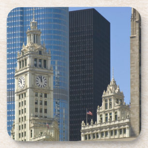 Dessous-de-verre Chicago, Wrigley Building avec Trump Hotel &