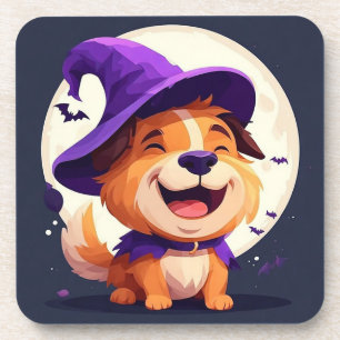 Dessous-de-verre Chien adorable avec un chapeau de sorcière