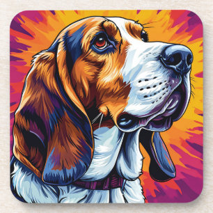 Dessous-de-verre Chien Basset Hound avec fond coloré