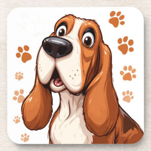 Dessous-de-verre Chien Basset Joyeux avec Empreintes de Patte Orang