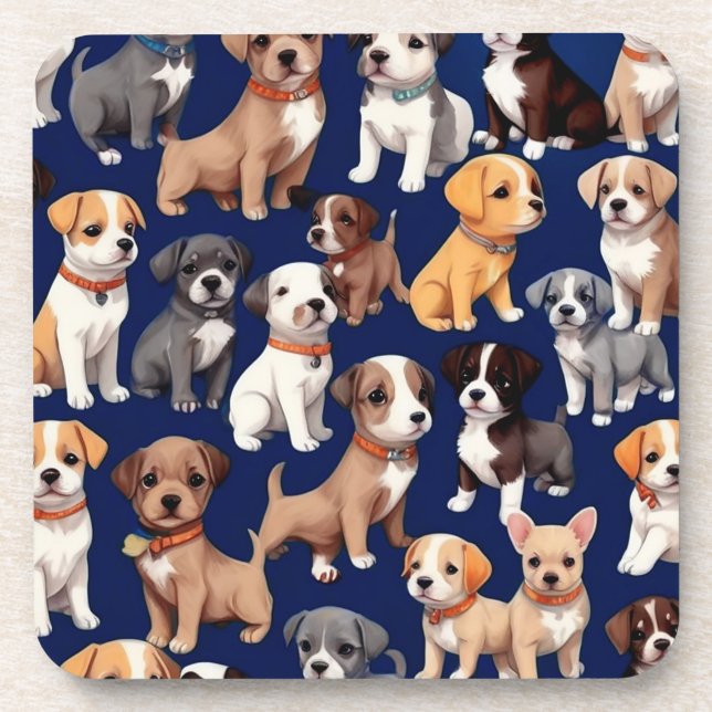 Dessous-de-verre Chien Chien Chien bleu de la marine Design Motif (Devant)