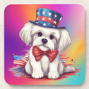 Dessous-de-verre Chien chiot blanc mignon patriotique du 4 juillet-