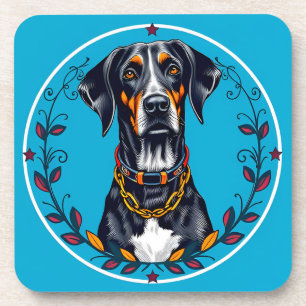 Dessous-de-verre Chien dans un motif floral circulaire