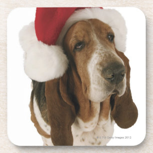 Dessous-de-verre Chien de basset dans le casquette de Père Noël