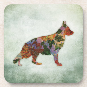 Dessous-de-verre Chien de berger allemand floral sur le vert