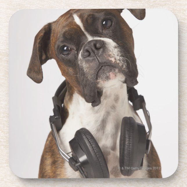 Dessous-de-verre chien de boxeur avec des écouteurs (Devant)