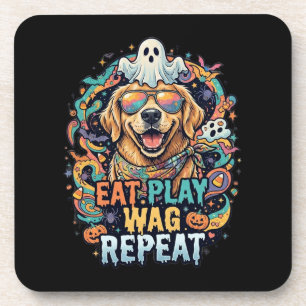 Dessous-de-verre Chien de Halloween Retriever doré mignon et effray