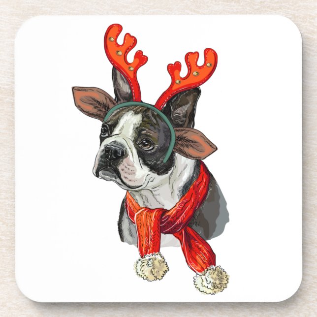 Dessous-de-verre Chien de Noël Boston terrier Jeter l'oreiller (Devant)
