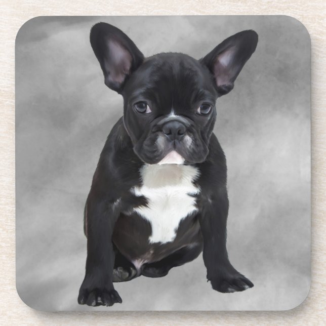 Dessous-de-verre Chien de taureau français assis aquarelle peinture (Devant)