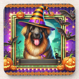 Dessous-de-verre Chien d'Halloween avec chapeau de sorcière