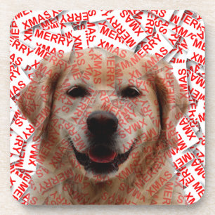 Dessous-de-verre Chien d'or de rétritrice souriant de Noël