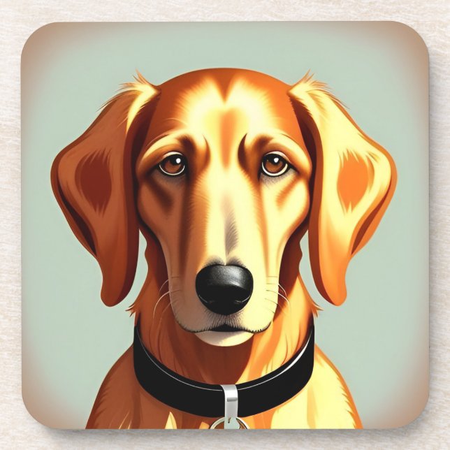 Dessous-de-verre Chien Doré Avec Collier Montrant Une Plaque D'Iden (Devant)
