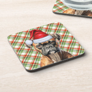 Dessous-de-verre Chien en boîte de Noël avec Vert Rouge Plaid Vacan