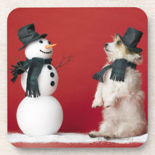Dessous-de-verre Chien et bonhomme de neige