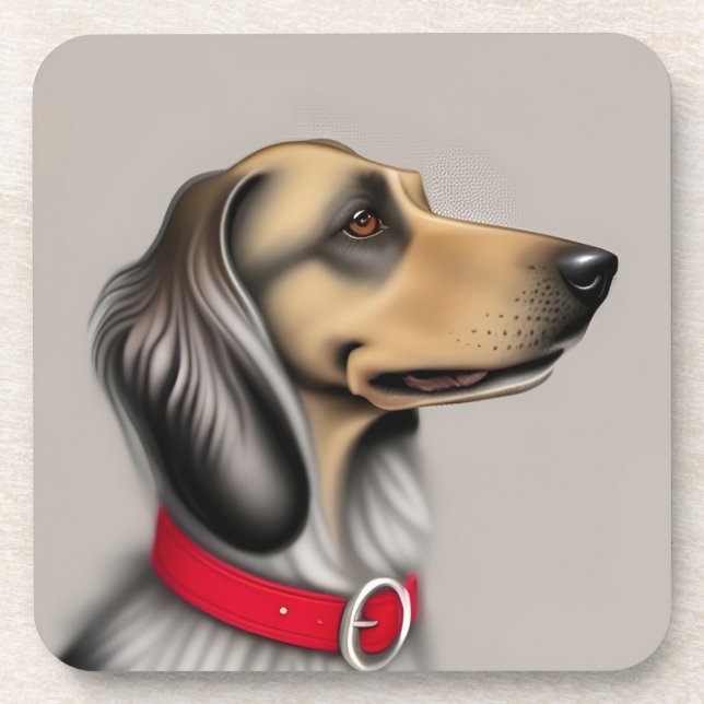 Dessous-de-verre Chien gracieux avec un collier rouge posé de côté (Devant)