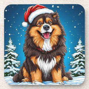 Dessous-de-verre Chien heureux portant un chapeau de Père Noël