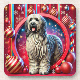 Dessous-de-verre Chien hirsute de fête avec décorations de Noël