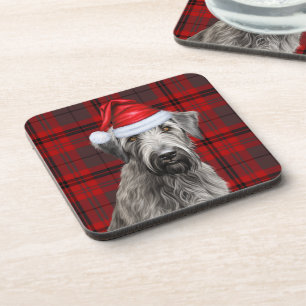 Dessous-de-verre Chien Lévrier de Noël Rouge à Carreaux de Fête