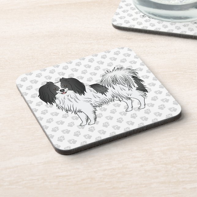 Dessous-de-verre Chien Phalène Noir Et Blanc Sur Motif De Pailles G (Côté gauche)