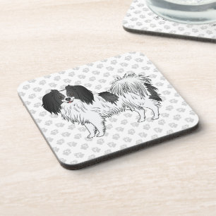 Dessous-de-verre Chien Phalène noir et blanc sur motif pattes grise