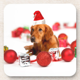 Dessous-de-verre Chien Retriever Doré avec Chapeau de Père Noël Rou
