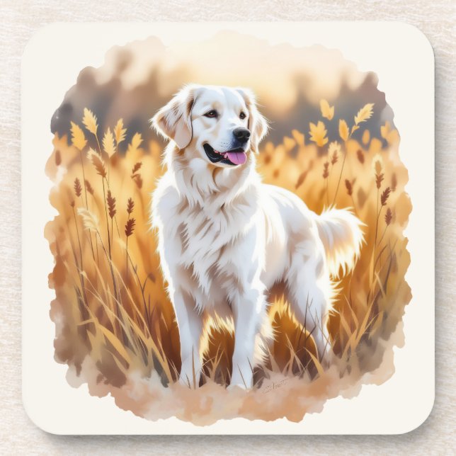Dessous-de-verre Chien Retriever Golden Blanc (Devant)