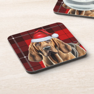 Dessous-de-verre Chien sanglant avec Red Holiday Plaid