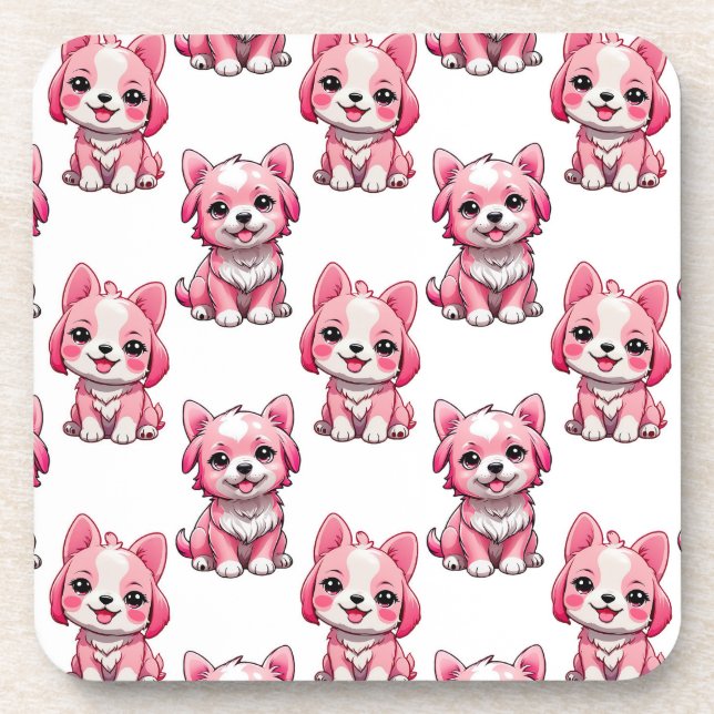 Dessous-de-verre Chiens roses mignons - Blanc  (Devant)