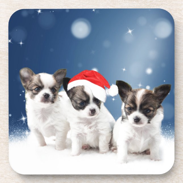 Dessous-de-verre Chihuahua Chiuppies mignonnes avec Noël du Père No (Devant)