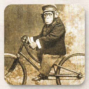 Dessous-de-verre Chimpanzé vintage sur une bicyclette
