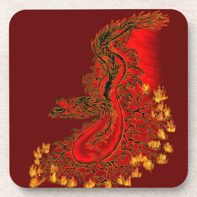 Dessous-de-verre China Dragon red and gold design (Devant)
