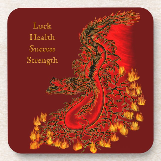 Dessous-de-verre Chine Dragon rouge et or design (Devant)