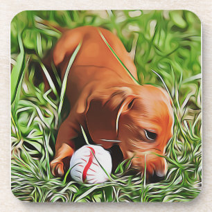 Dessous-de-verre Chiot Dachshund Posé Dans L'Herbe Avec Ball Xmas P