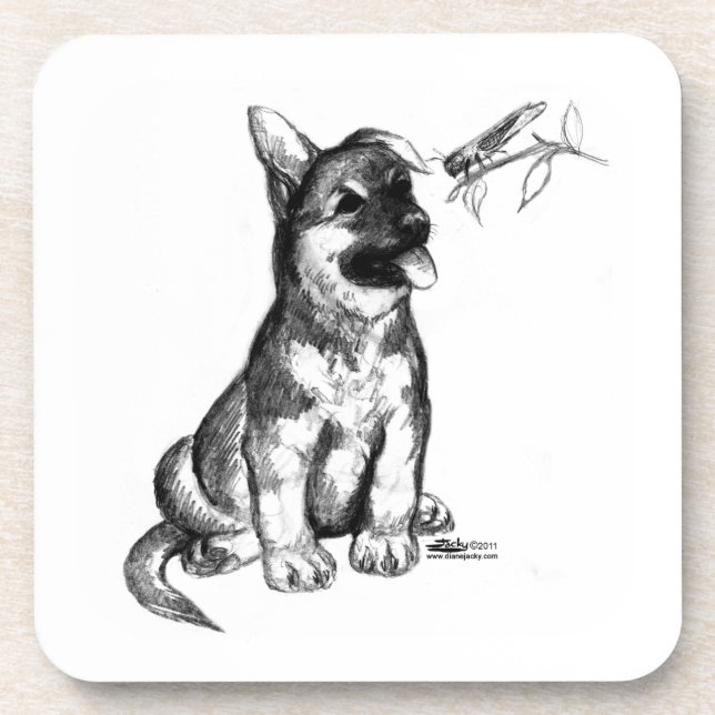 Dessous-de-verre Chiots et criquet (Devant)