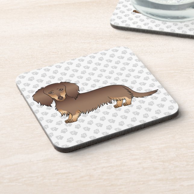 Dessous-de-verre Chocolat & Tan Long Cheveux Dachshund Chien & Pâte (Côté gauche)