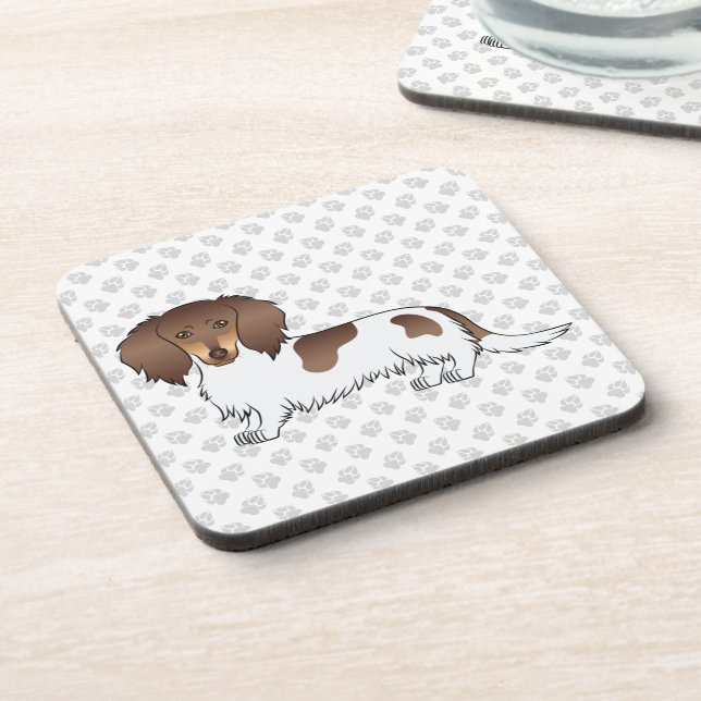Dessous-de-verre Chocolat & Tan Piebald Cheveux longs Dachshund & P (Côté gauche)