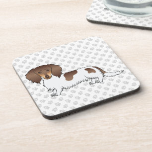 Dessous-de-verre Chocolate & Tan Piebald Long Hair Dachshund & Paws