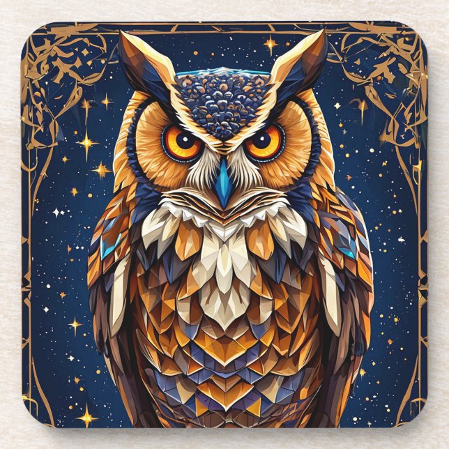 Dessous-de-verre Chouette géométrique aux couleurs vives (Devant)