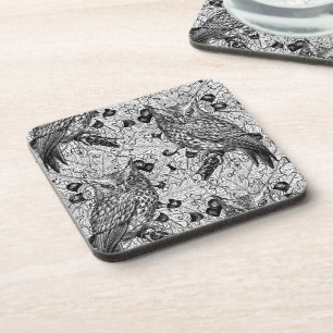 Dessous-de-verre Chouettes dans le chêne, noir et blanc