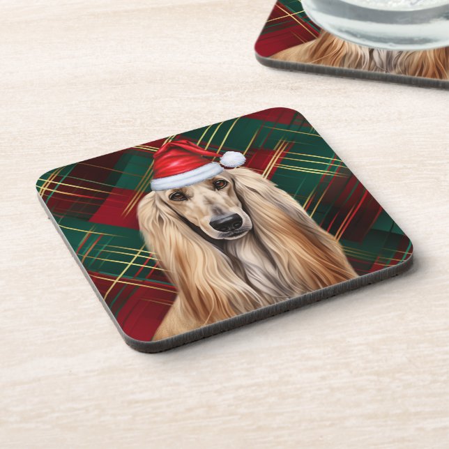 Dessous-de-verre Christmas Afghan Hound Dog Red Plaid Holiday (Côté gauche)