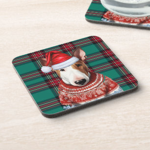 Dessous-de-verre Christmas Bull Terrier Chien Rouge Vert Plaid Vaca