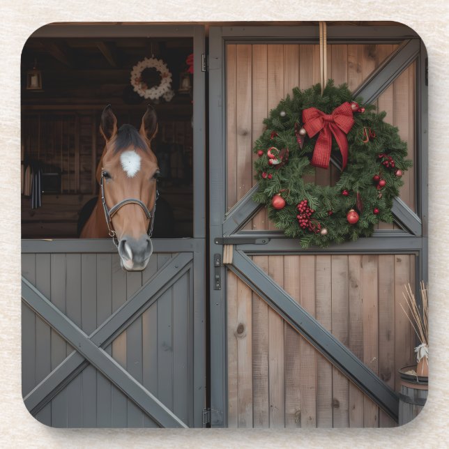 Dessous-de-verre Christmas Equestrian Barn Coaster (Devant)