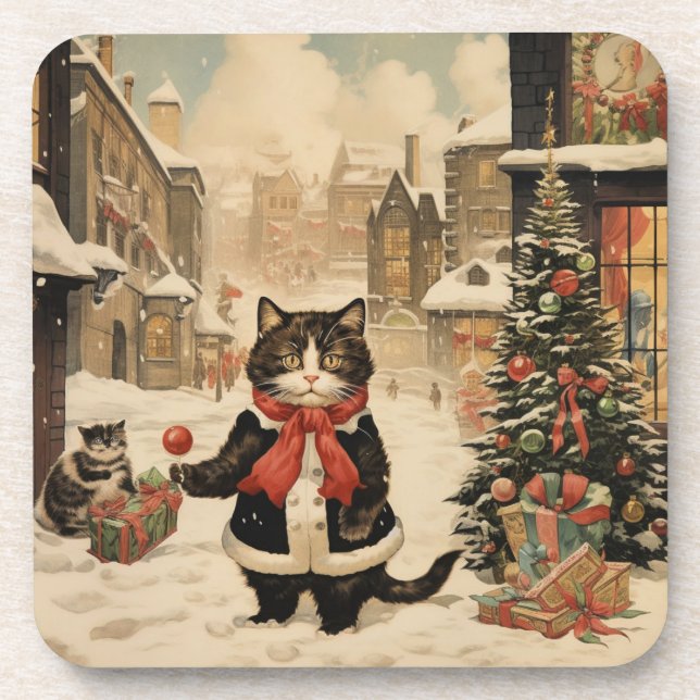 Dessous-de-verre Christmas Kitty, Jour de la neige (Devant)